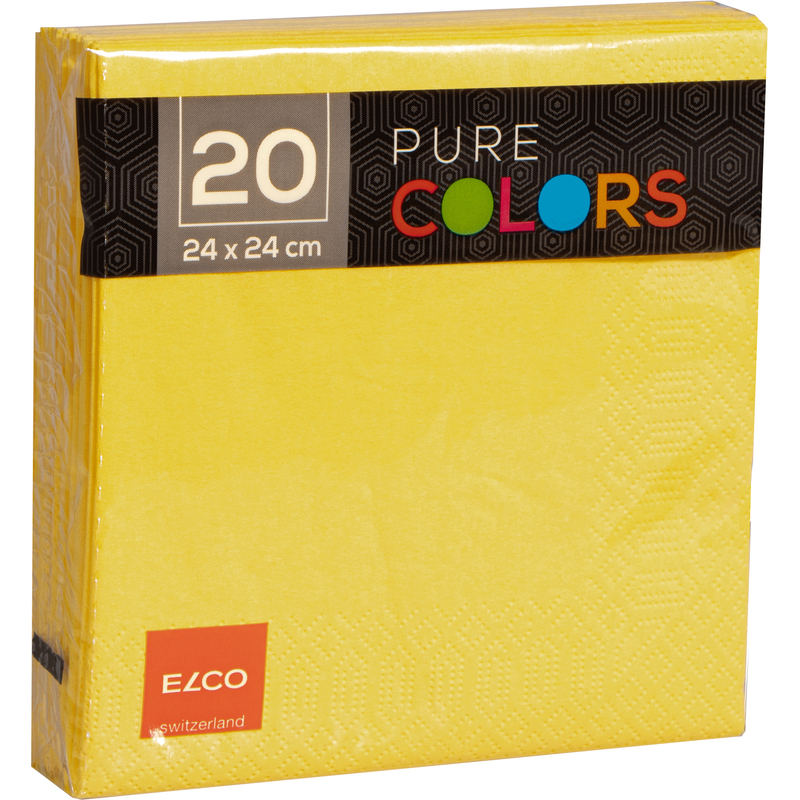 Elco Servietten Pure Colors, 24 x 24 cm,  1/4-Falz, gelb, 20 Stück