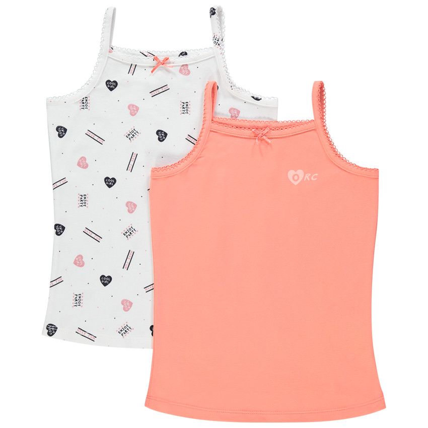 Lot de 2 maillots de corps à fines bretelles unis / imprimés - Corail