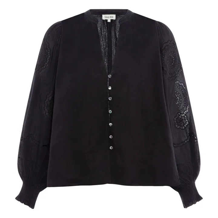Alma Deia Blouse Brodée en Coton Bio | Noir