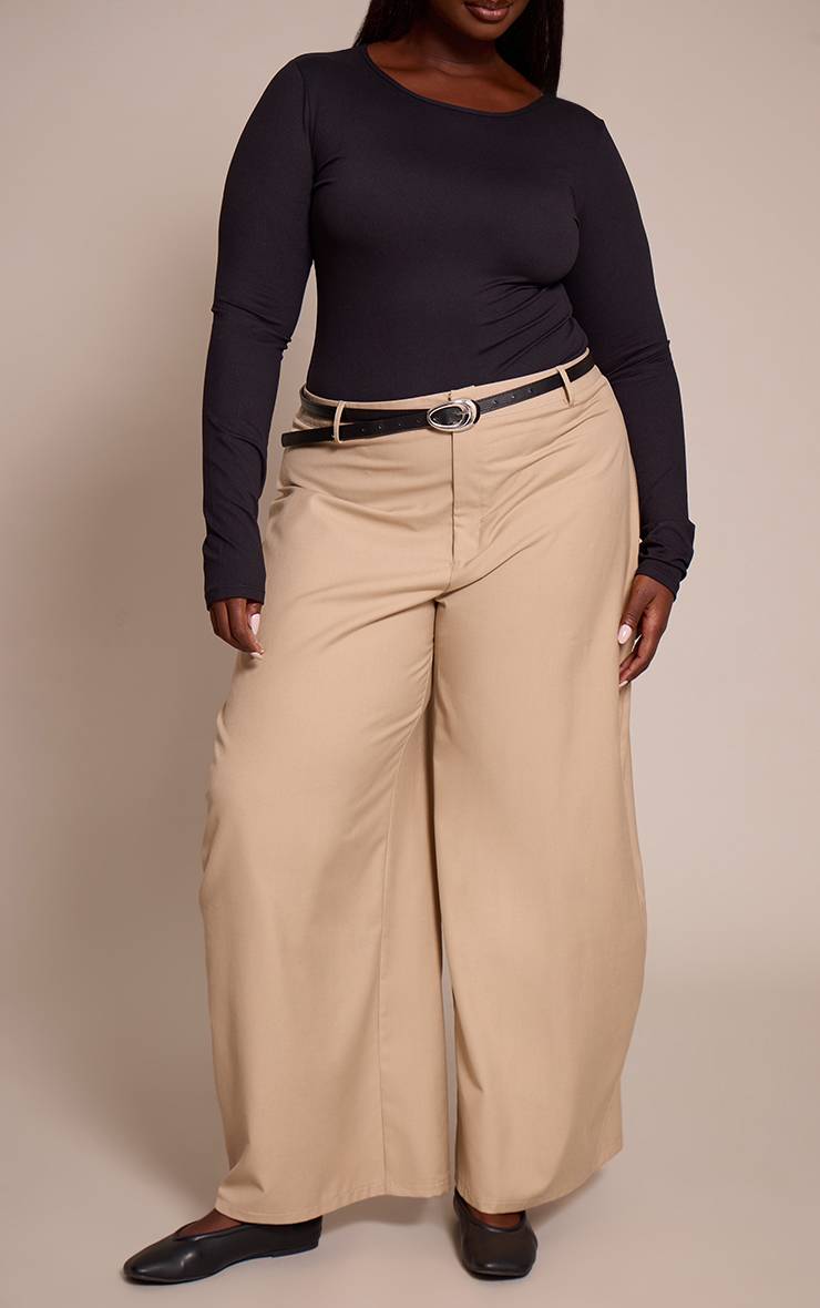 Marron Pantalon Large À Ceinture Grande Taille