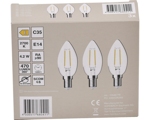 3x LED kaarslamp C35 E14/4,2W (40W) 470 lm 2700 K warm wit helder 3 stuks