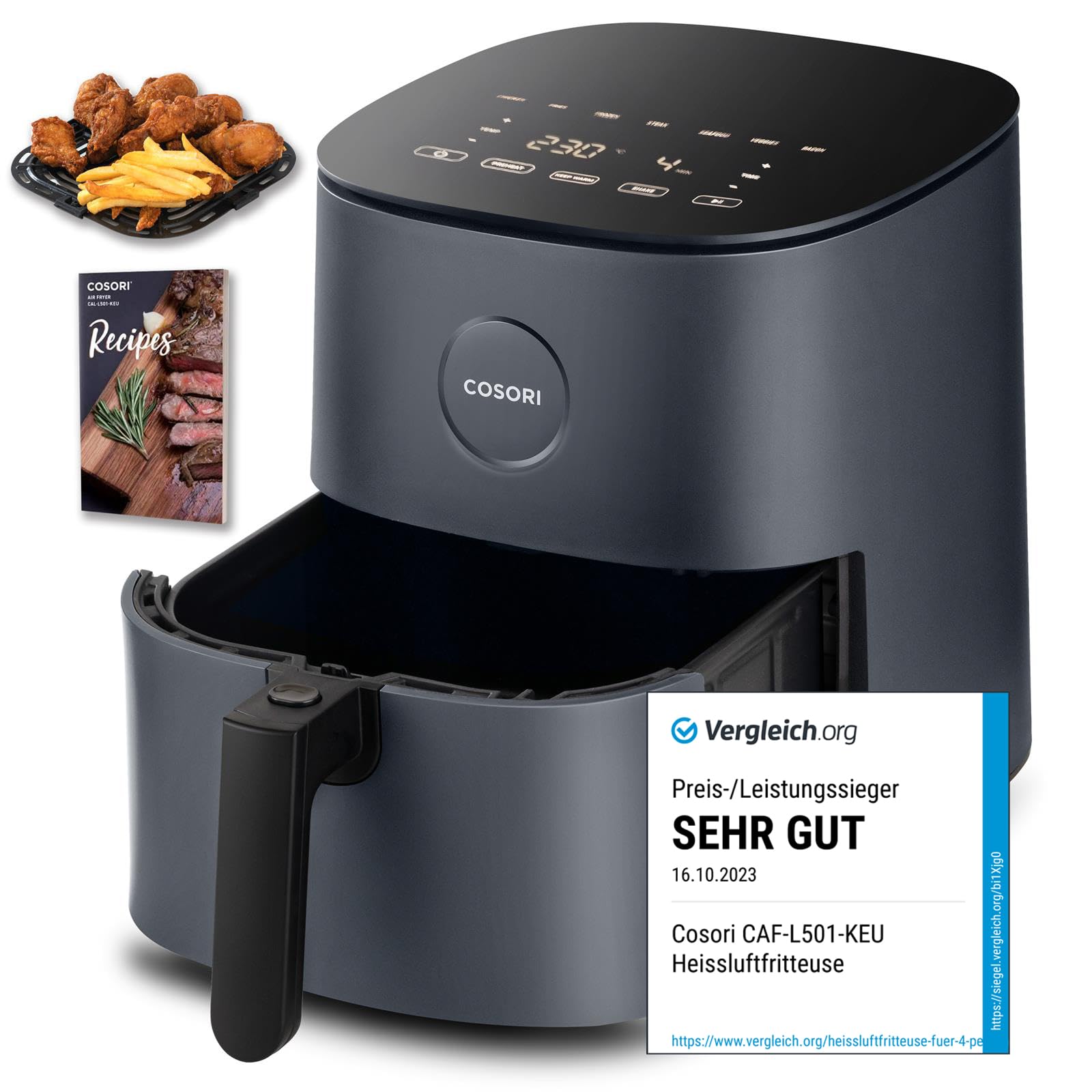 COSORI 4,7-Liter Heißluftfritteuse Dunkelgrau