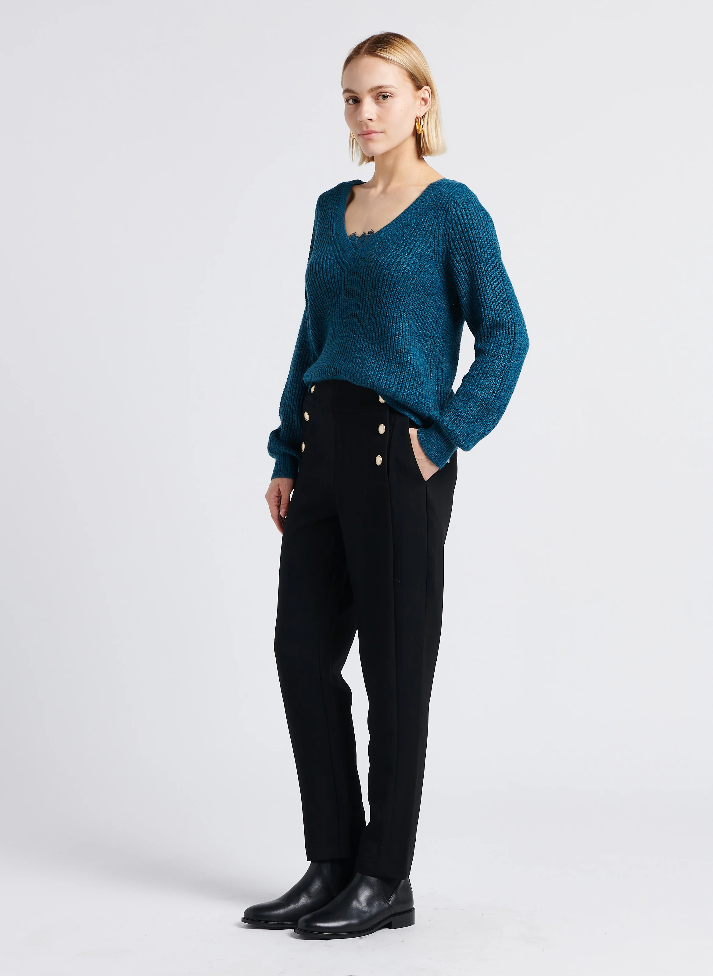 WINNIE - Pantalon taille haute droit | Noir