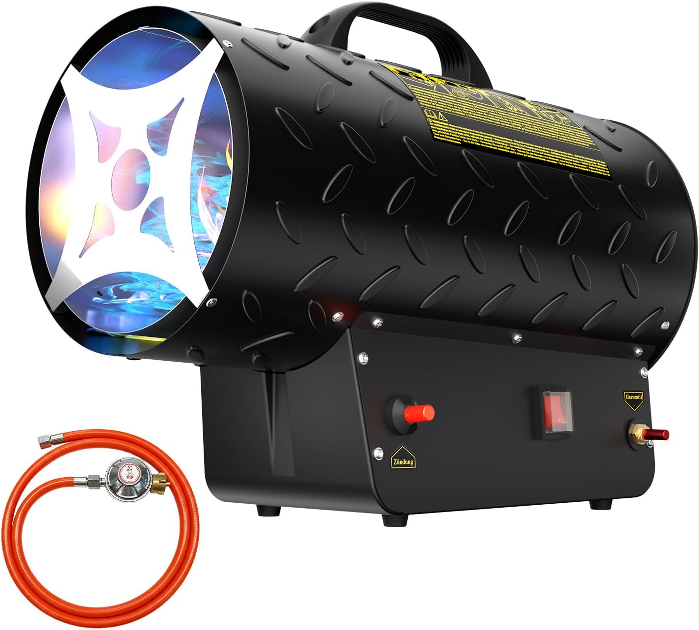 Gasheizung für innenräume,30KW Gas Heizgebläse, Gasheizgerät Gasheizer Gasheizgebläse Propangasheizgebläse 700m³/h Luftdurchsatz, inkl. 1,4m Gasschlauch und 700 mbar