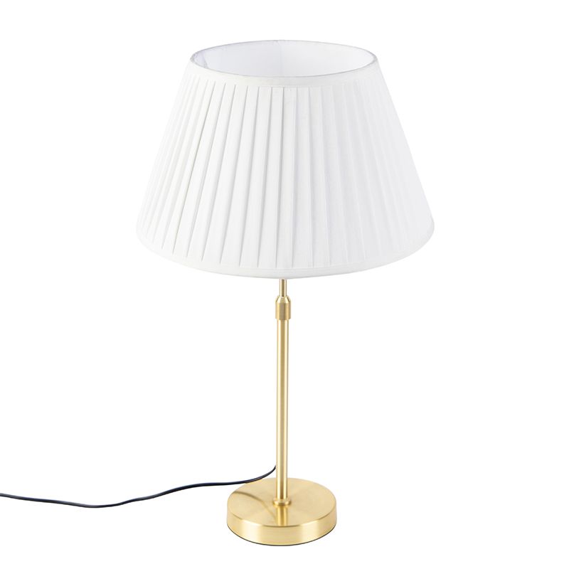 Tafellamp goud/messing met plisse kap crème 35 cm - Parte