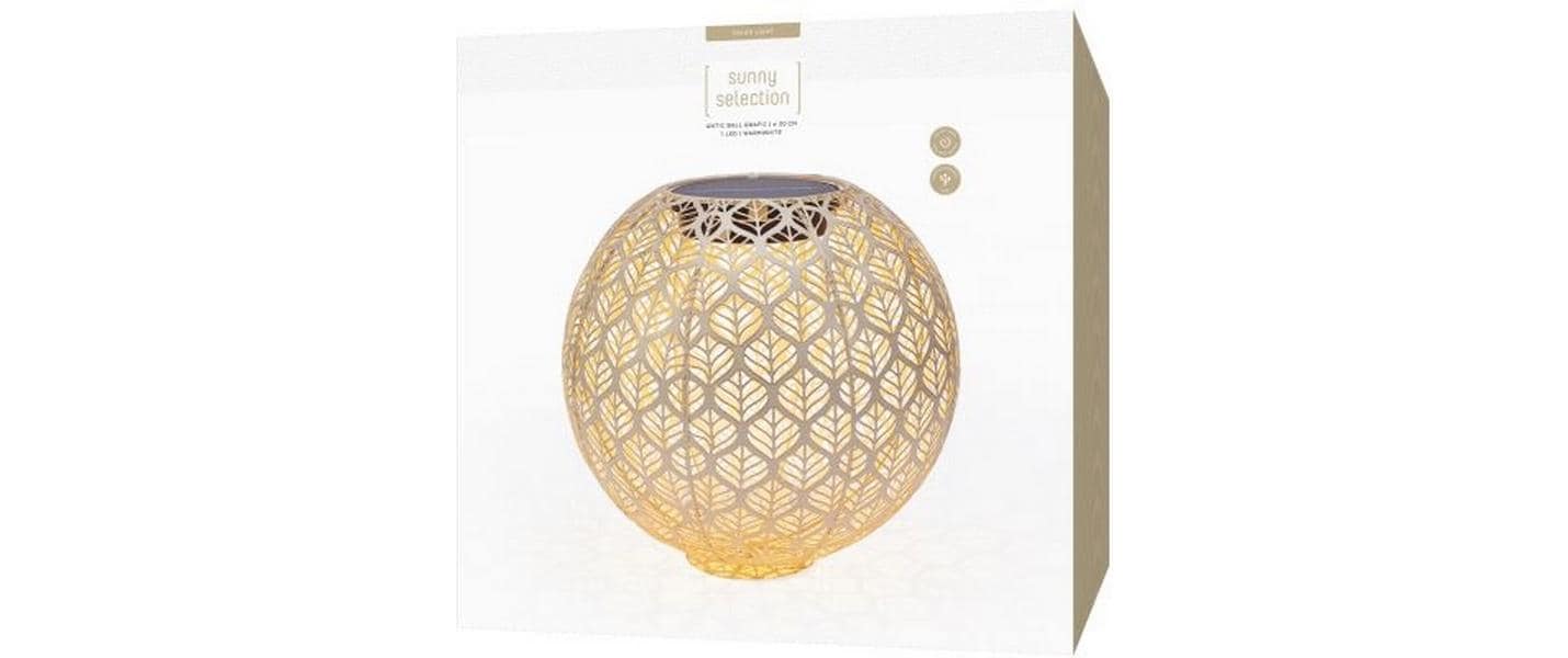 Windlicht Solar Antic Ball Grafic Ø 30 cm, HellbeigeSolarleuchte zum Aufstellen