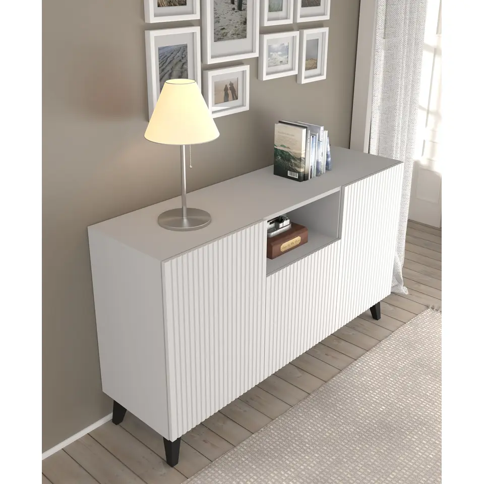 Dressoir Ravenna PB 150 2D1DM wit mat gefreesde fronten zwart poten