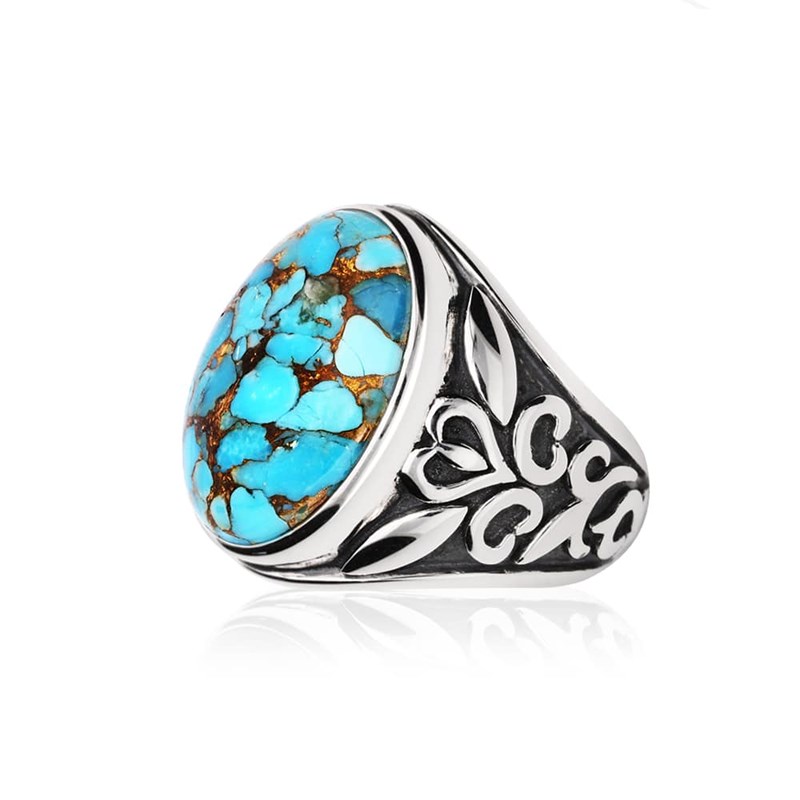 Bague Homme Argent Symbole Pierre Turquoise