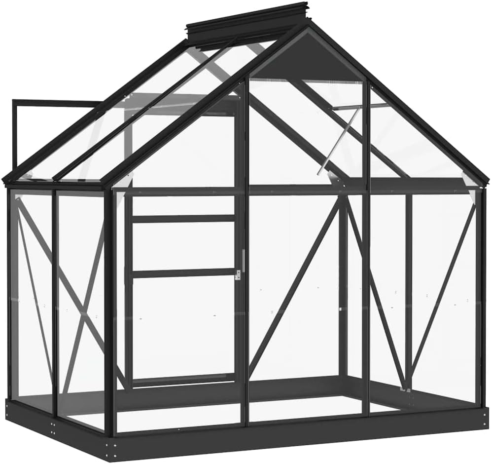 Gewächshaus im Garten Glas Anthrazit 155x103x191 cm Aluminium Gewächshaus Klein Frostschutz Pflanzen Winterschutz Gemüsehaus Treibhaus Gerätehaus Tomatenhaus UV-beständig&Wärmegedämmt