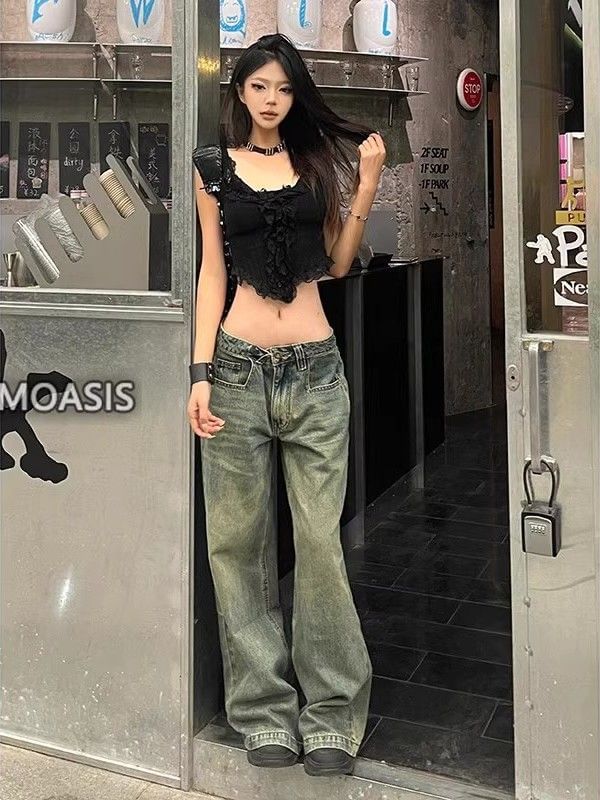 Coline - Lage taille gewassen wijde jeans
