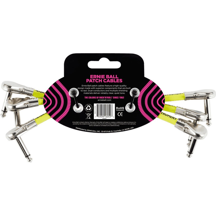 Ernie Ball 6052 patchkabel 15 cm met platte jacks wit (3 stuks)