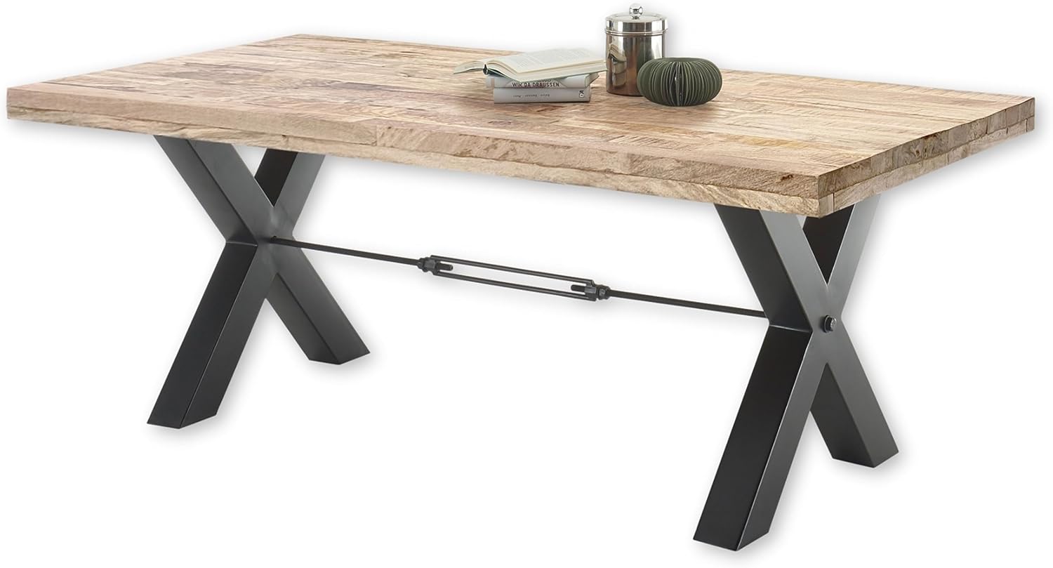 DEHLI Esstisch Massivholz Mango - Hochwertiger Esszimmertisch mit X-förmigem Metallgestell für Ihr Esszimmer - 200 x 77 x 100 cm (B/H/T)