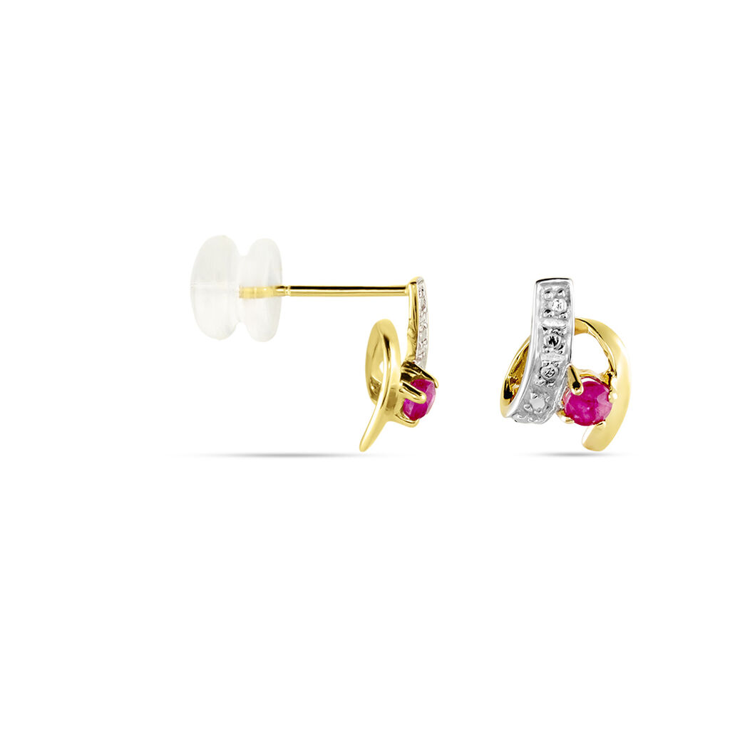 Boucles D'oreilles Puces Kirsten Or Jaune Rubis Et Diamant