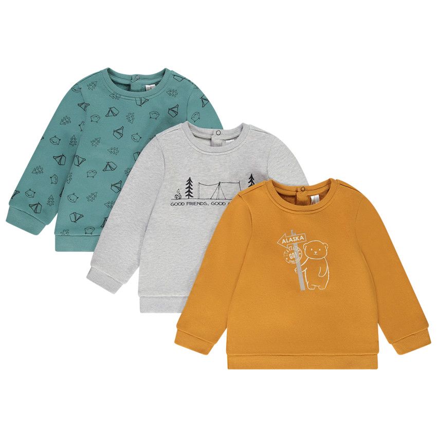 Lot de 3 sweats en molleton gratté imprimé fantaisie pour bébé garçon - Kaki