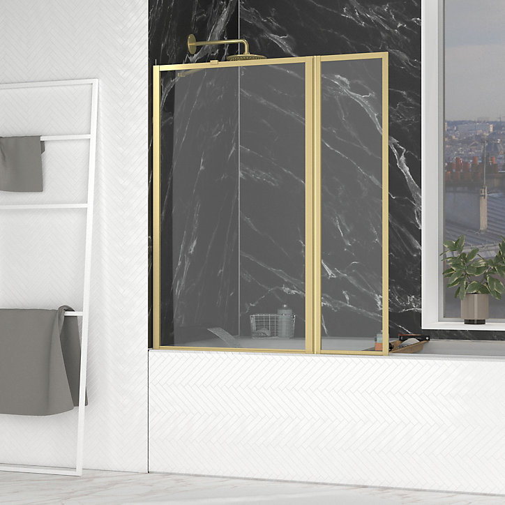 Pare-baignoire fixe avec volet pivotant 130+30 x 70 cm, profilés alu doré brossé, Galedo Golden Edge