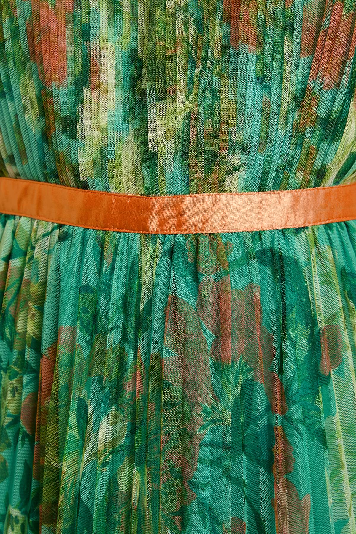 Oasis Robe Midi Plissée En Mesh Imprimé Avec Manches Volantées
