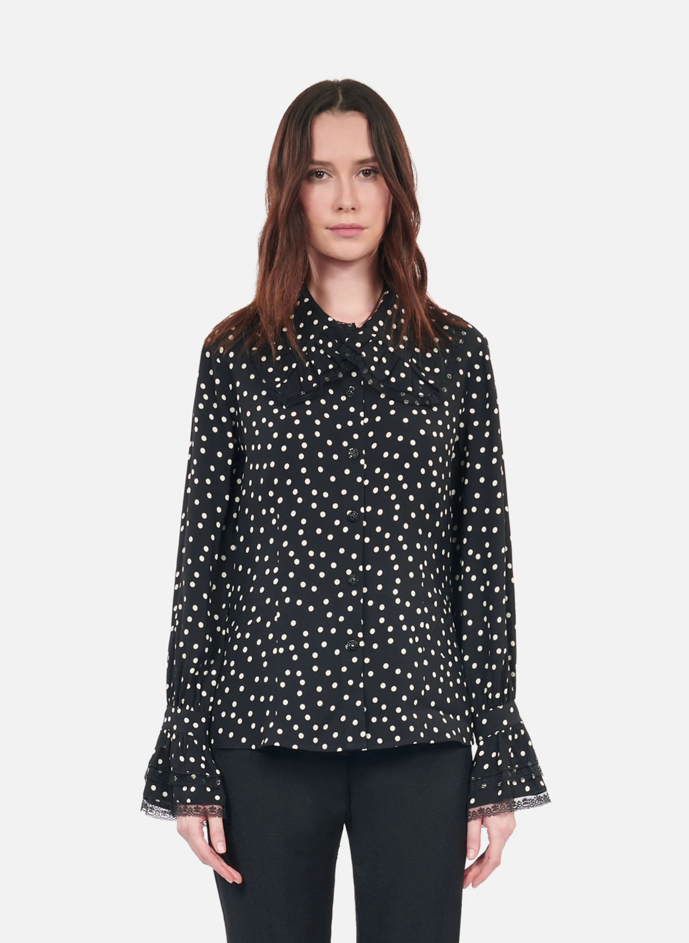 Chemise ajustée à pois| Noir