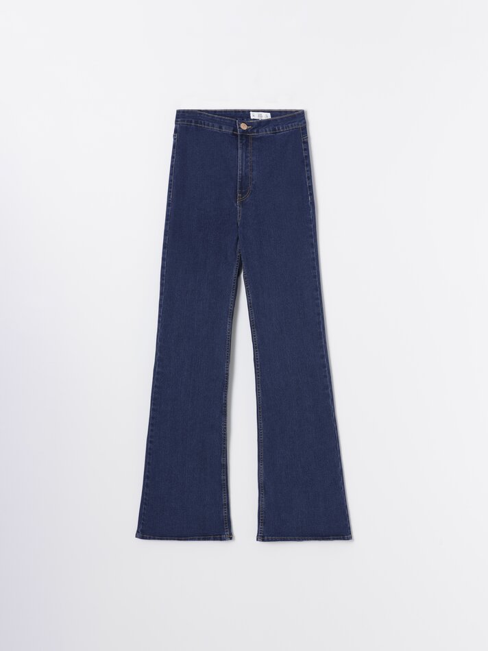 Calça jeans boca de sino comprida - Índigo