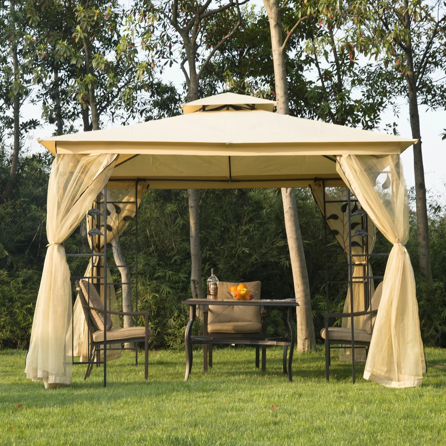 Outsunny Luxus Pavillon mit wasserabweisenden Dach gelb, schwarz