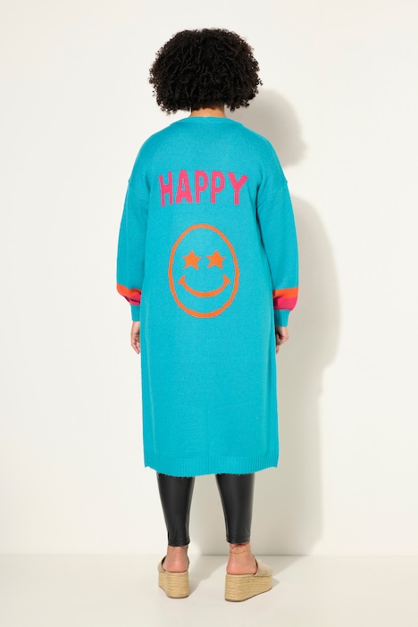 Long-Strickjacke, offene Form, Rücken-Smiley