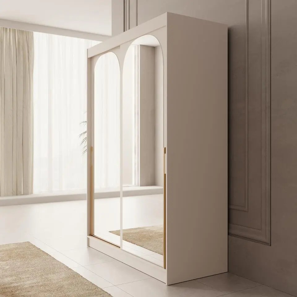 Meubella - Moniq - Kledingkast met schuifdeuren - Beige - 150x65x215 cm