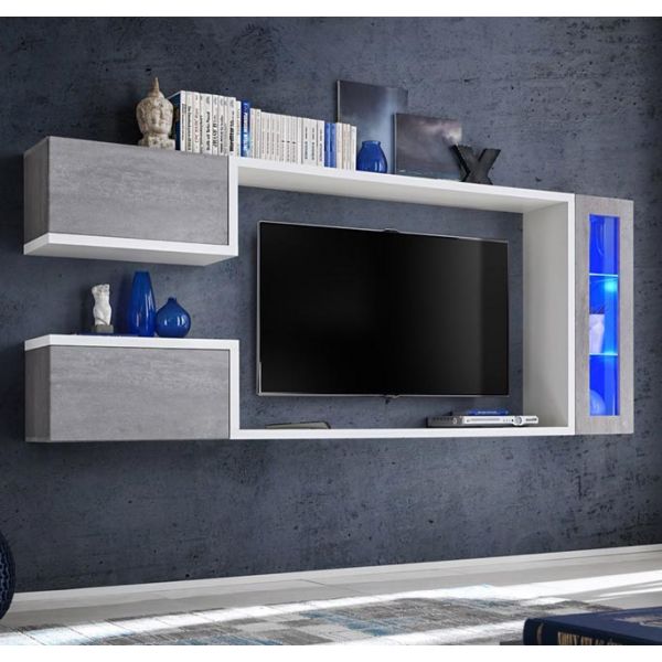 Móveis Bonitos Móvel de Sala Modelo Urko Branca e Cinzento Cimento (2,3m) - MSAM283WHGC