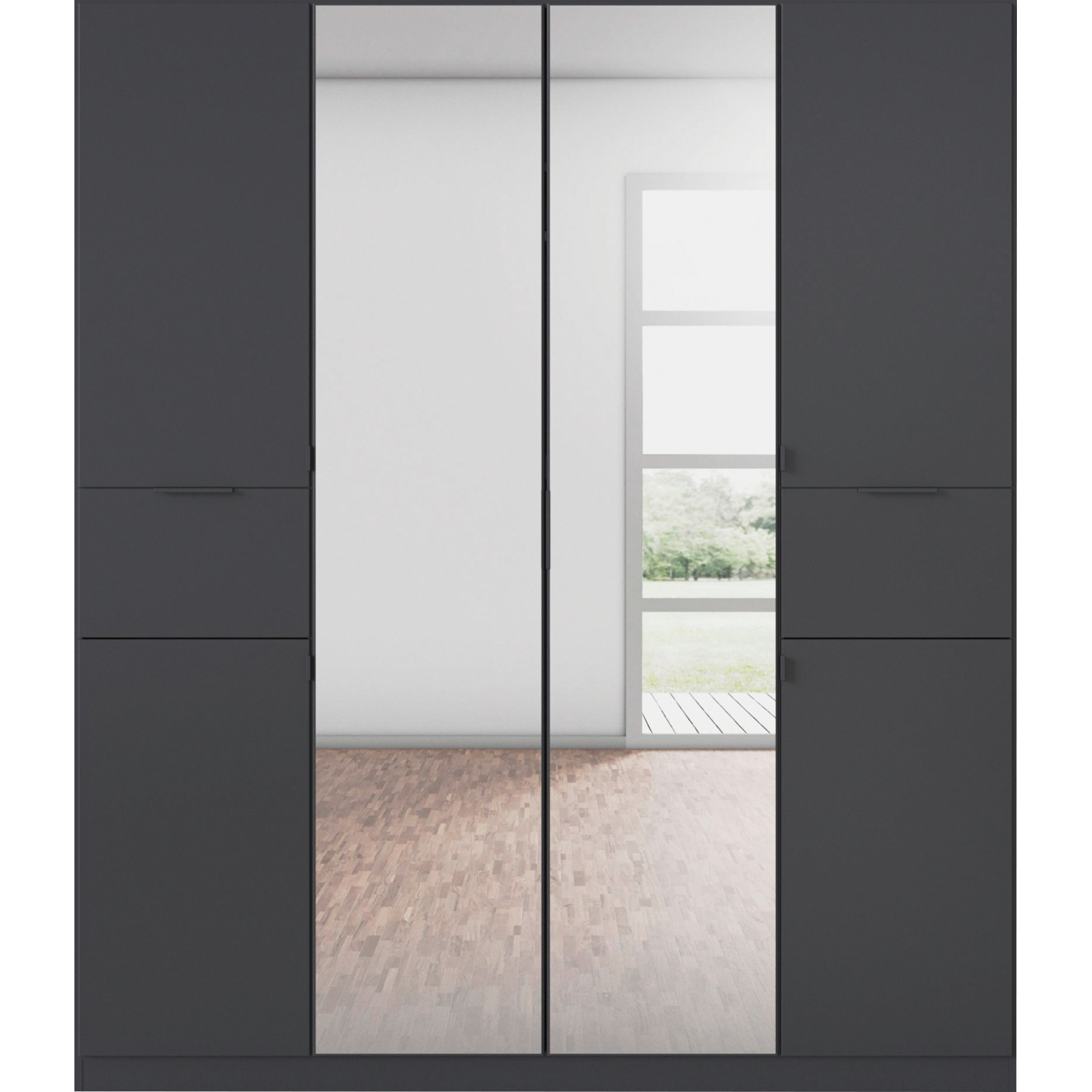 Drehtürenschrank Ticao, Dekor, 181 x 210 x 54 cm, mit Spiegel graphit
