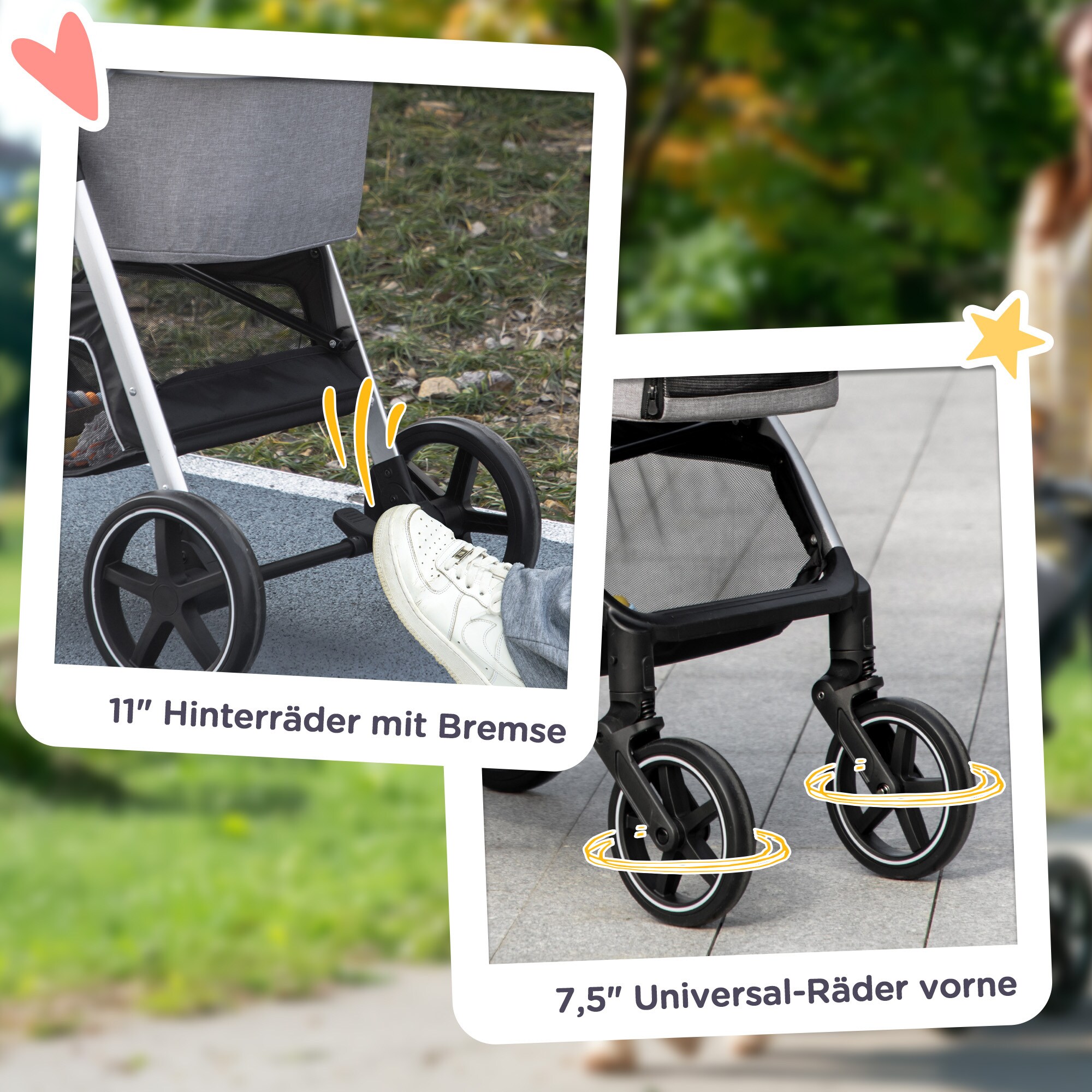 PawHut Hundebuggy mit abnehmbarem Korb schwarz 83L x 58B x 102H cm