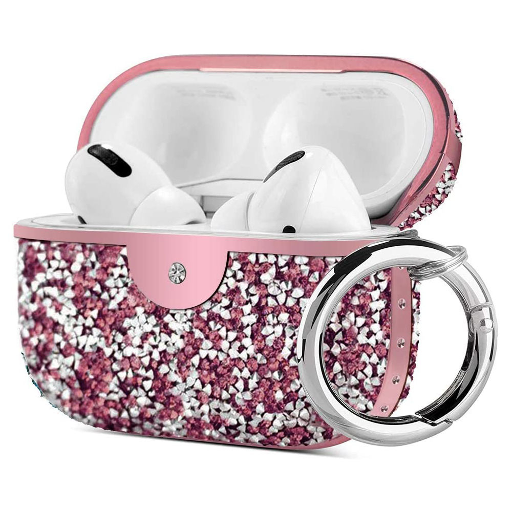 AirPods Pro Glitzer Schutzhülle im Diamanten Look Case   Scharnierring - Rosa
