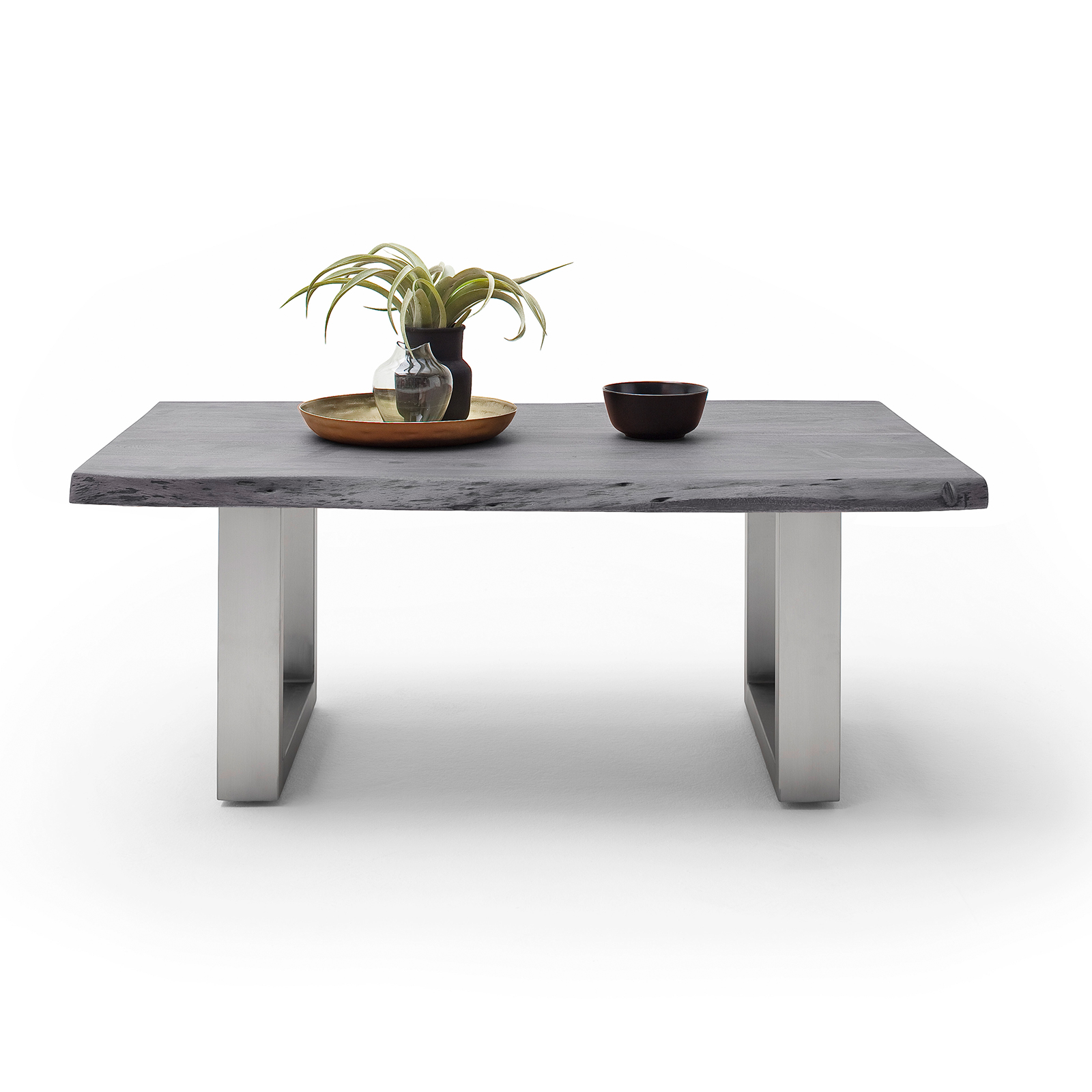 Couchtisch CARTAGENA - Akazie grau-Edelstahl - U-Gestell - 110x70 cm
