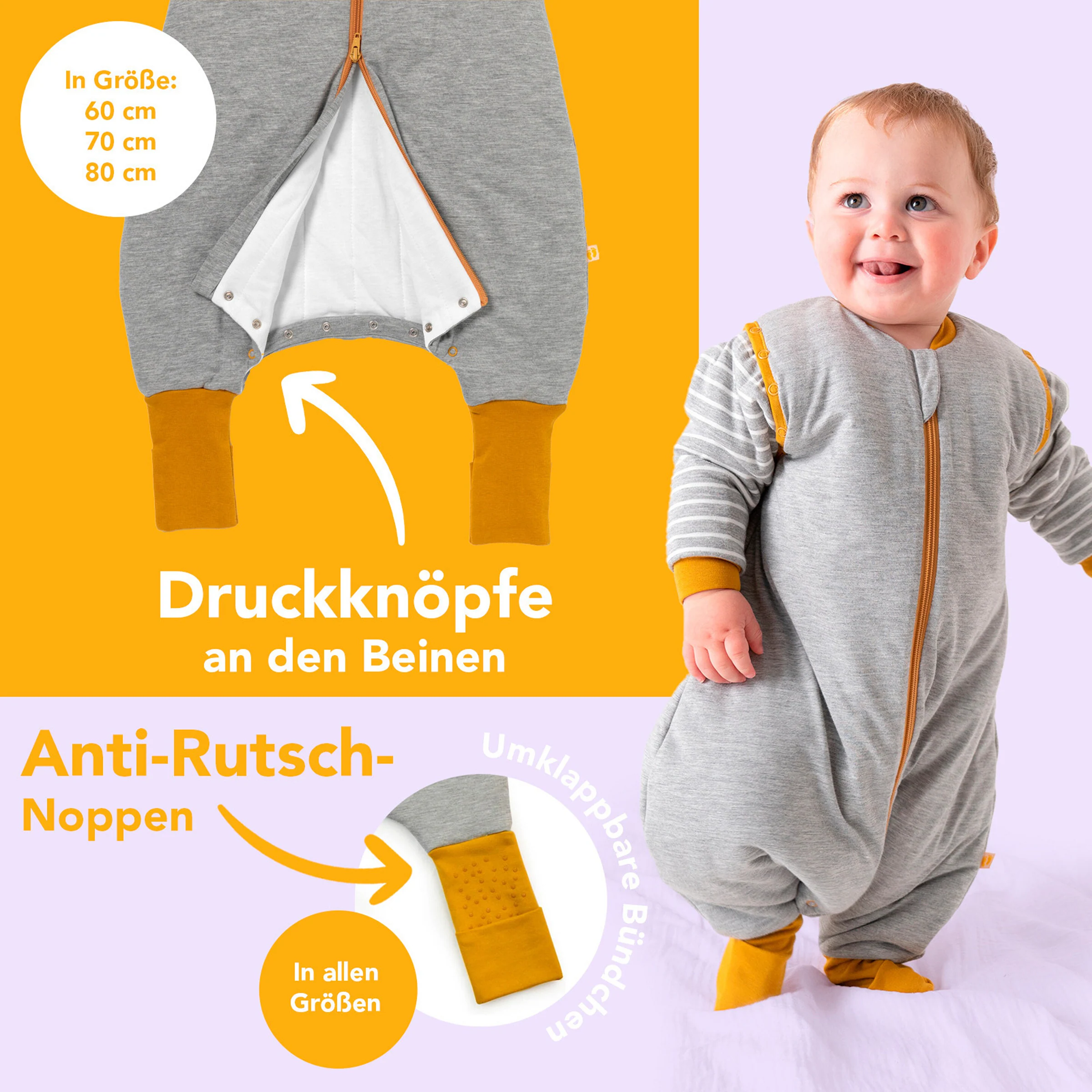 schlummersack Schlafsack mit Füßen 2.5 Tog Grau meliert gestreift