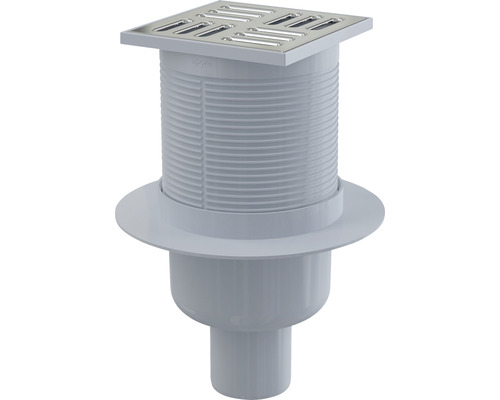 Alcadrain vloerafvoer 105 mm x 105 mm met verticale uitloop DN 50 mm, RVS rooster, SMART combi-stankafsluiter