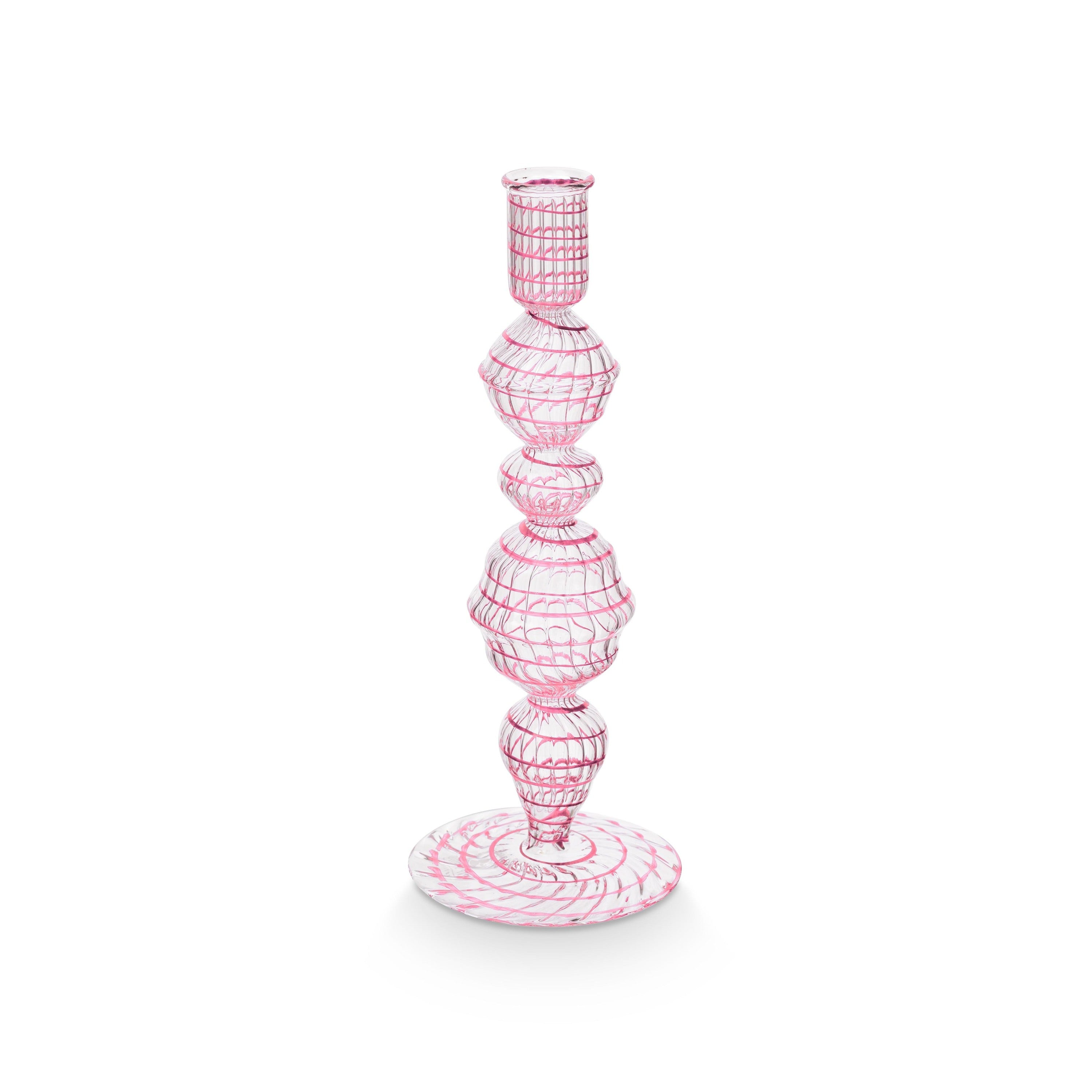 Pip Studio - Kandelaar - Woonaccessoires - Roze - Glas Swirl - 22cm