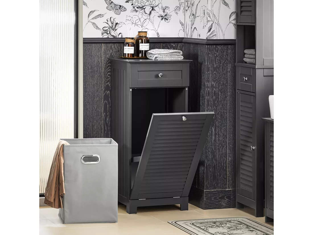 SoBuy Meuble Bas de Salle de Bain Armoire Toilette avec 1 Tiroir et 1 Panier à Linge, BZR73-DG