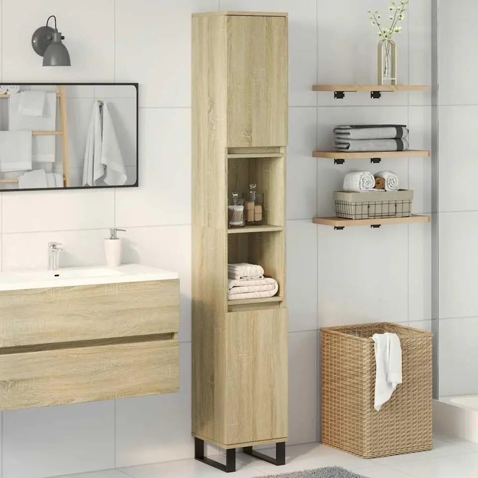 vidaXL - Kolomkast met 2 deuren 2 vakken - Sonoma eiken - Hout - 30x30x190 cm