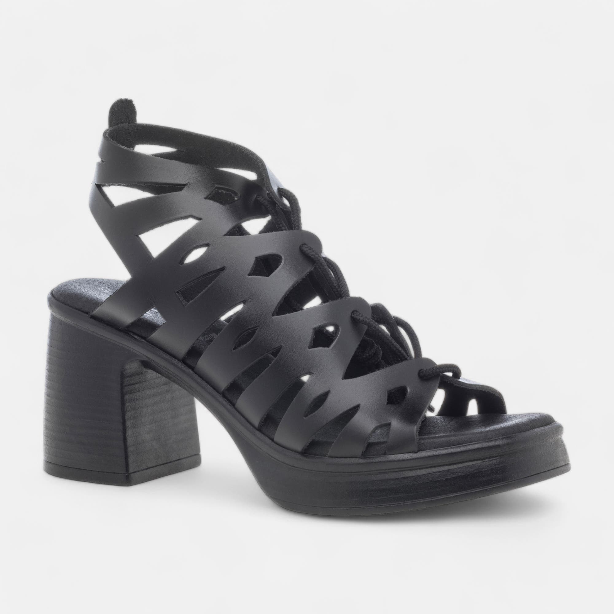 Nu-pieds à talon Femme en cuir noir