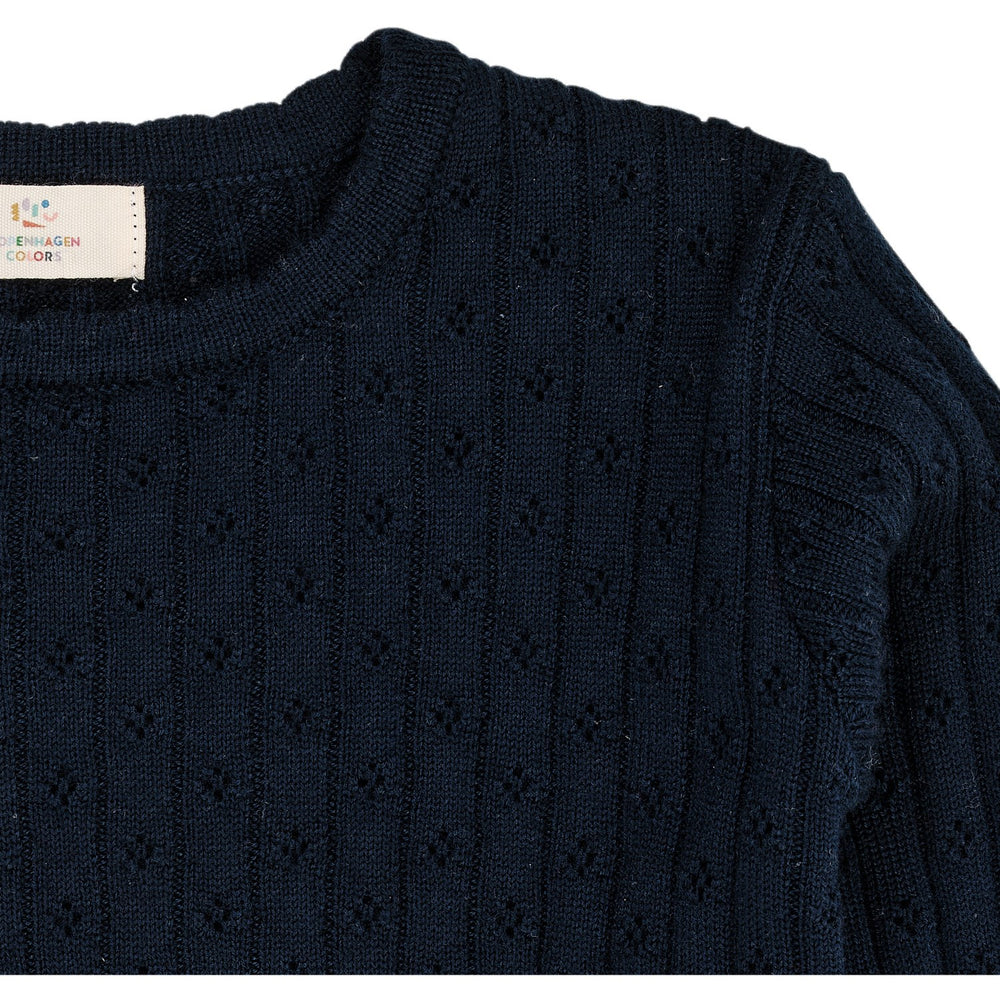 Køb COPENHAGEN COLORS Navy Merino Classic Pointelle Bluse