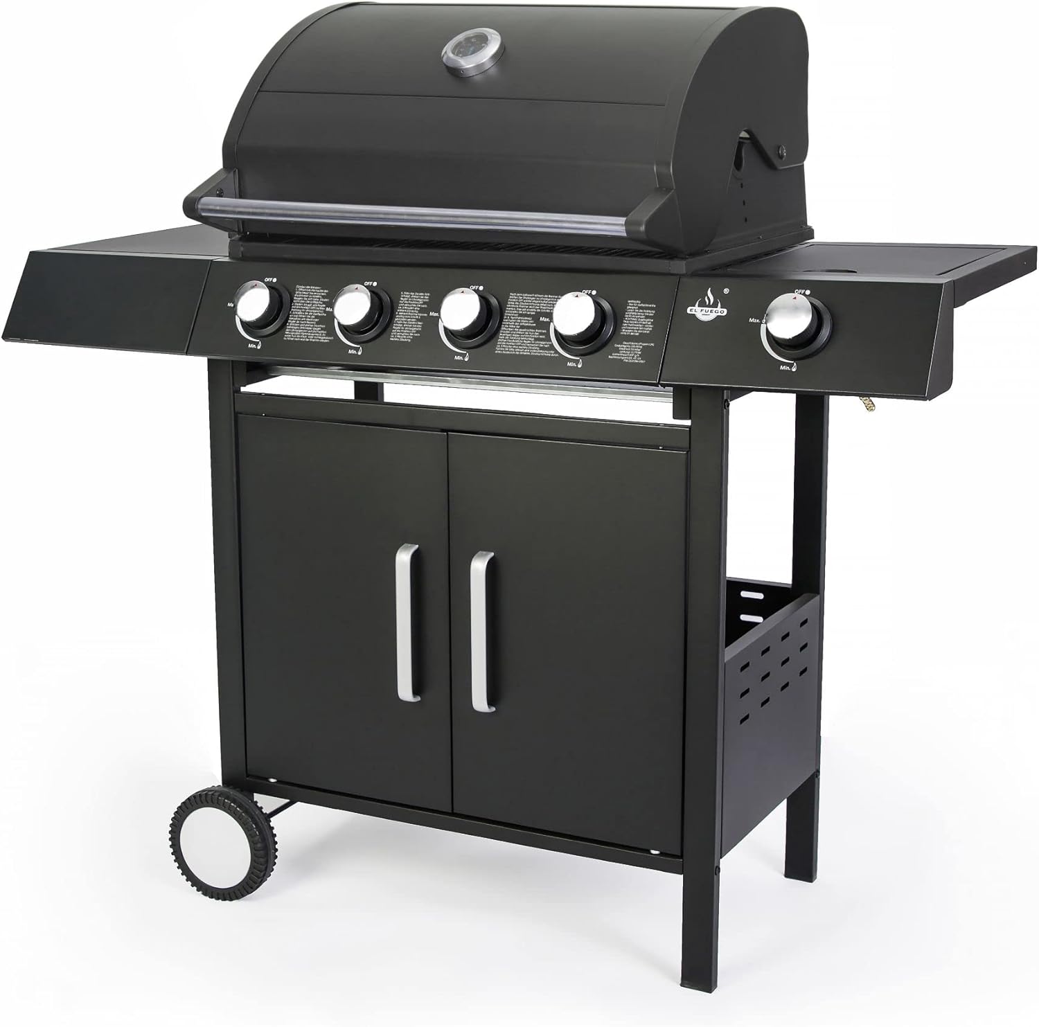 Gasgrill 'SAN ANGELO 4+1' von El Fuego® | 4 Hauptbrenner + 1 Seitenbrenner | Edelstahl, inkl. Gasschlauch und Druckminderer | Grill Smoker Grillwagen BBQ | AY 582