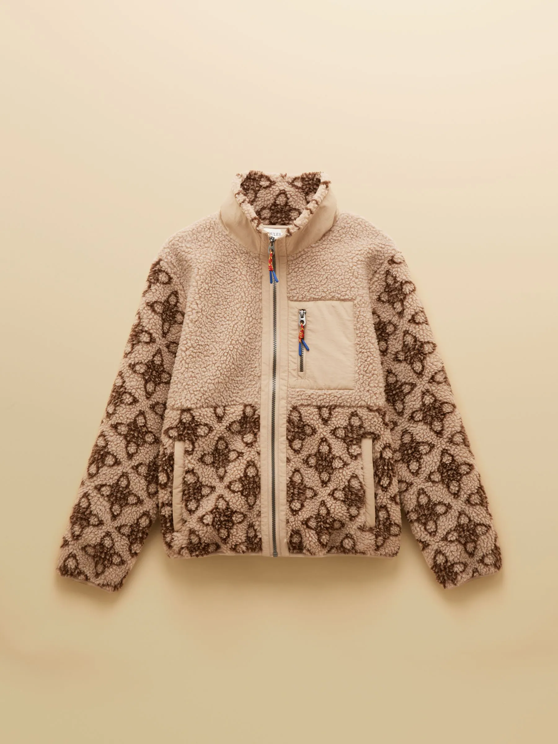 Neutrale iconenprint - Joules Lottie borg fleece met ritssluiting