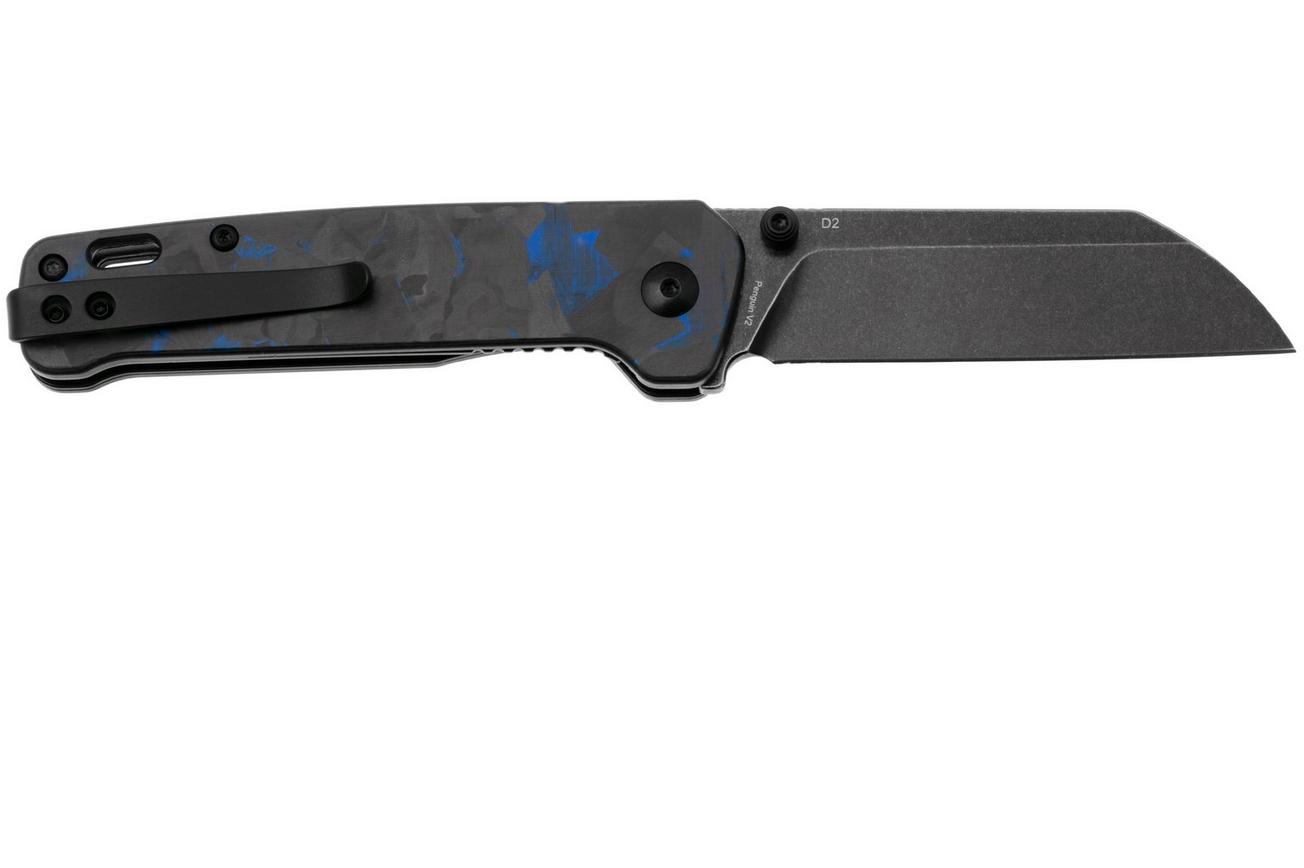 QSP Knife Penguin V2 QS130V2-E2 Blackwashed D2, G10 Shredded Carbon Overlay, zakmes