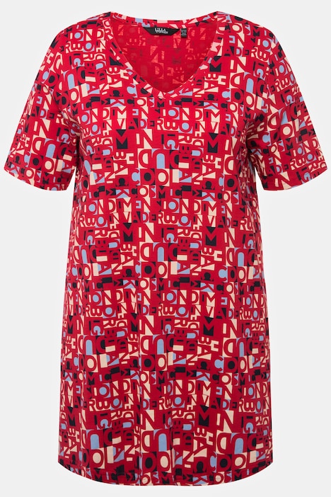 T-Shirt, Buchstaben, A-Linie, V-Ausschnitt, Halbarm