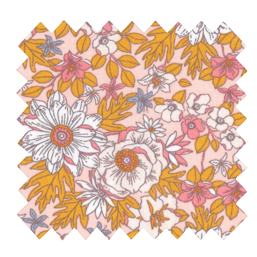 Tissu Coton Au Mètre Ex2356 Fleuri Vintage Moutarde