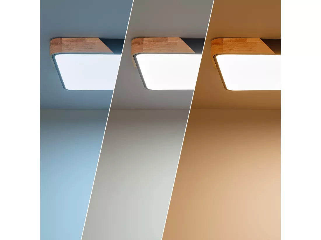 Plafonnier LED 30W Rectangulaire Bois et Métal 625x425 mm CCT Sélectionnable Semi-Dari Noir