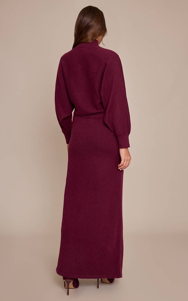 Rouge Bordeaux Jupe Longue Portefeuille En Maille