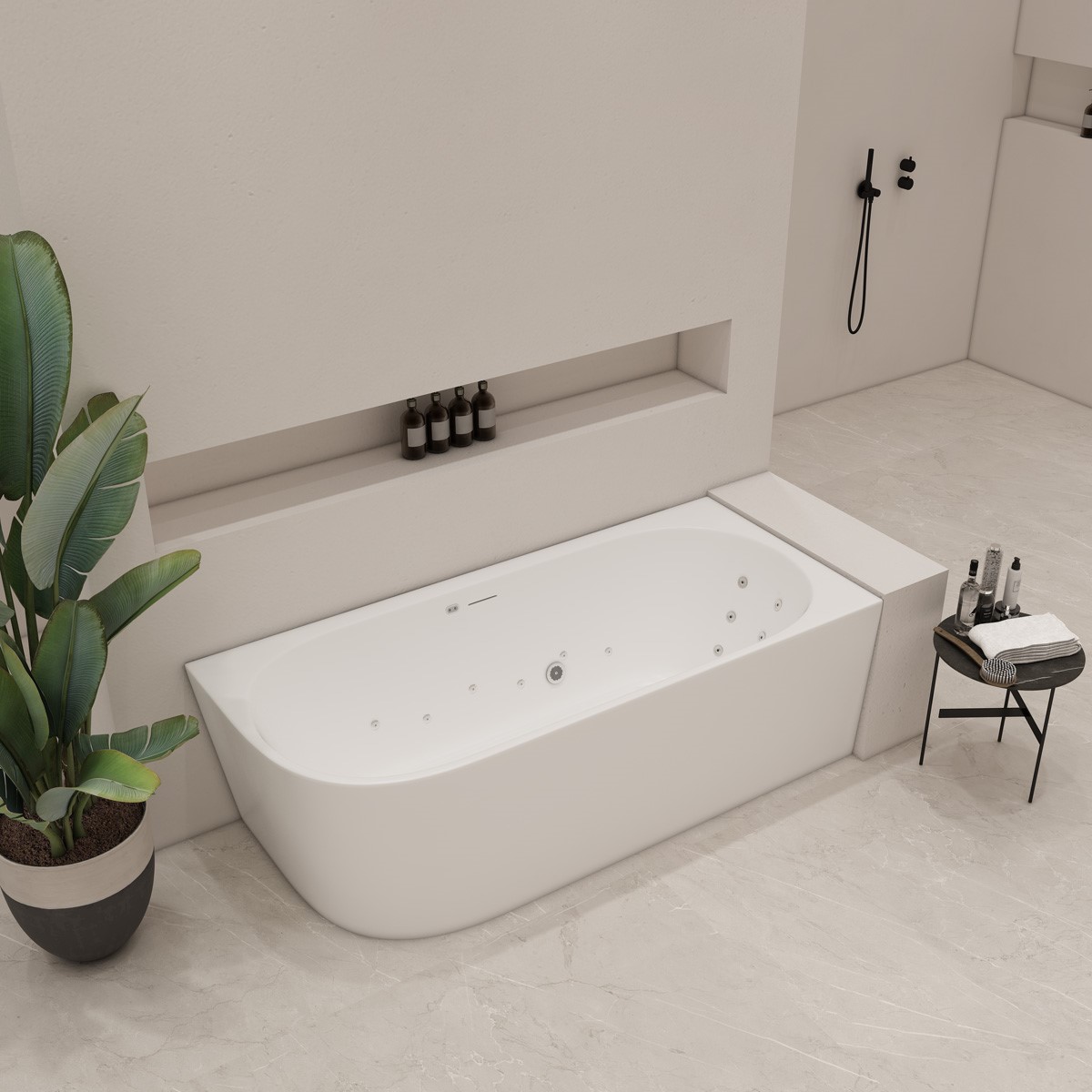 Saniclear Lilla bubbelbad 180x80cm rechts wit mat elektronisch 12 6 4 hydrojets chroom