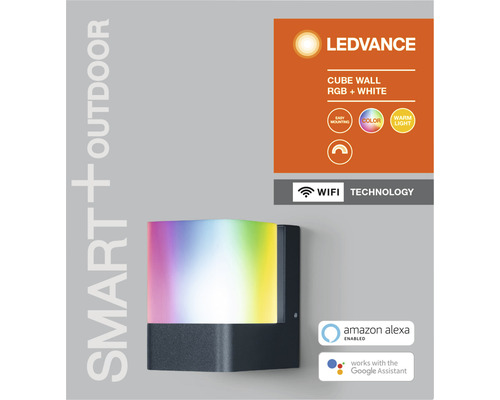 Ledvance LED buitenwandlamp 450 lm 3000 K + RGB kleurverandering Smart+ Cube Wall Multicolor grijs/wit