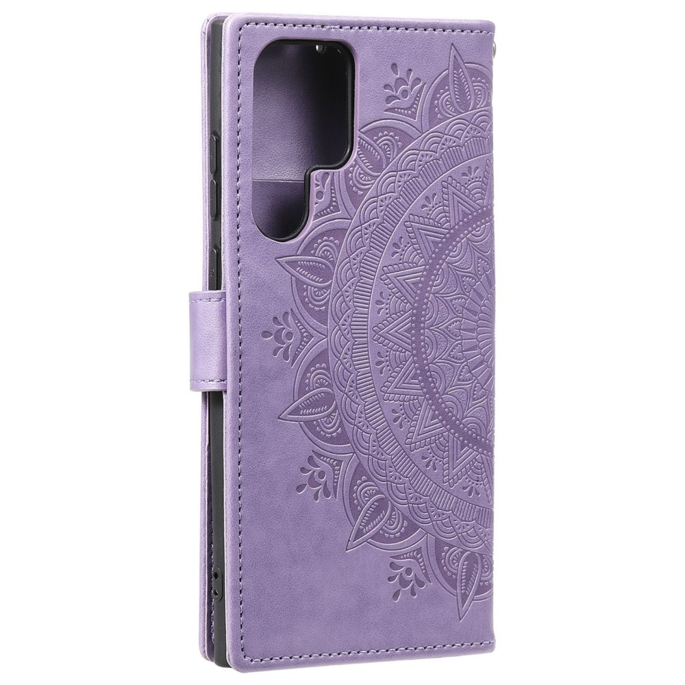 Samsung Galaxy S24 Ultra Leder Tasche Wallet - Mandala Flowers Imprint - Lila