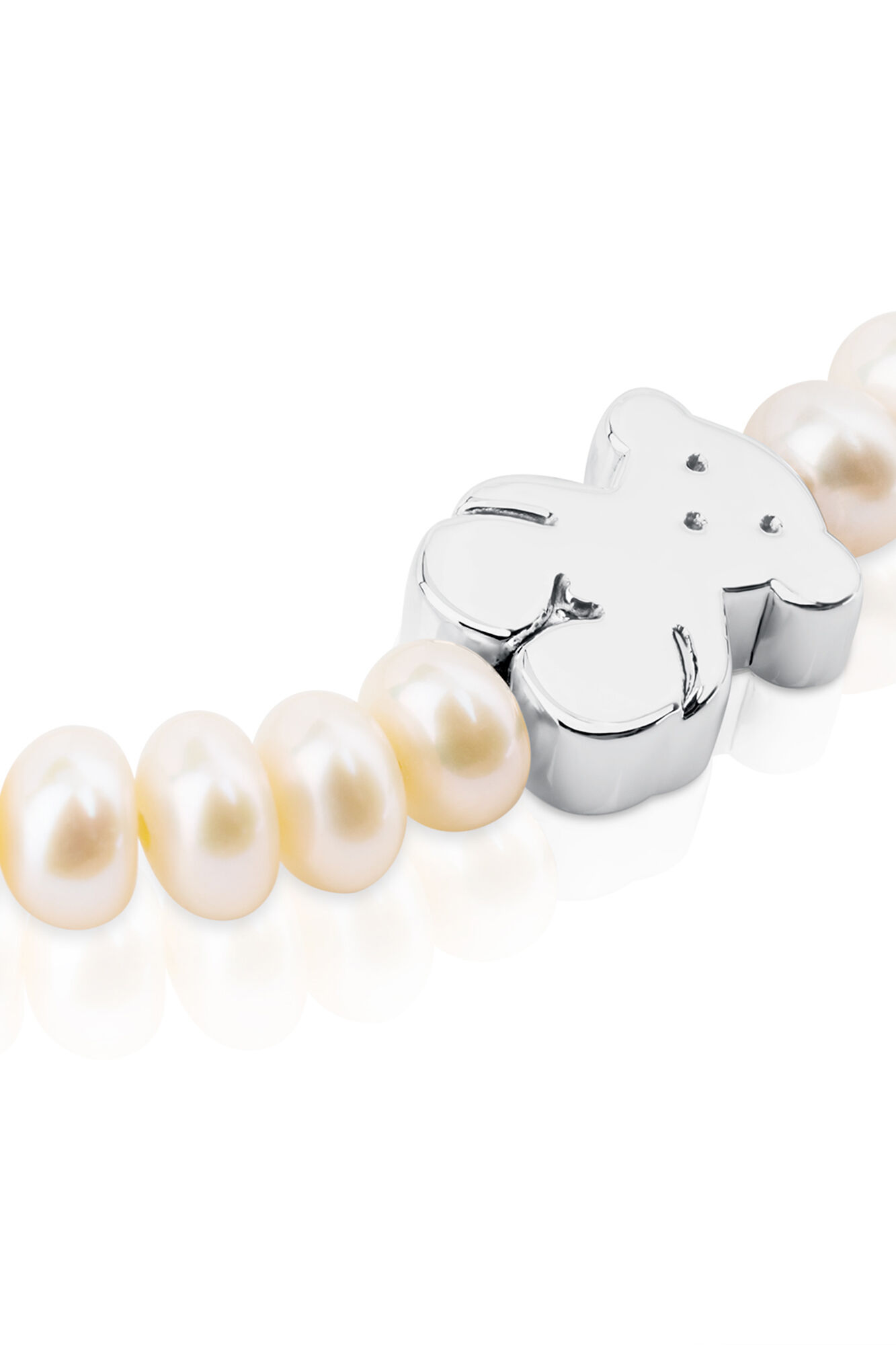 Pulseira prateada com pérola e urso - Cinza