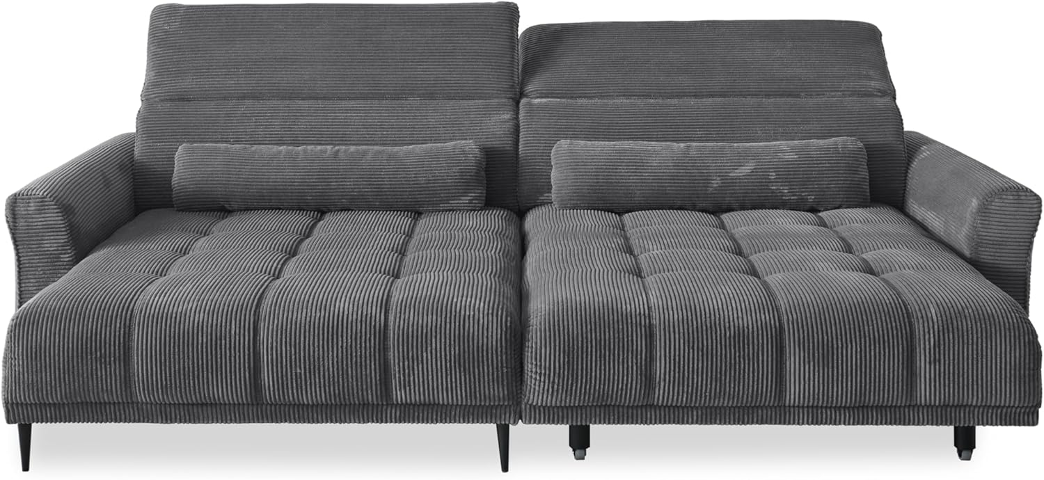möbelando Wohnlandschaft >Wolve< elektr. Sitzverstellung, 2 Kissen, Cord grau - 277x108x179cm (BxHxT)