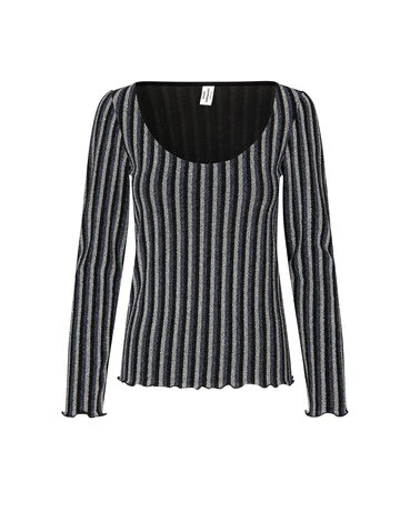 Mads Nørgaard  Glitter Jersey Lara langærmet t-shirt - Glitter stripe/ silver